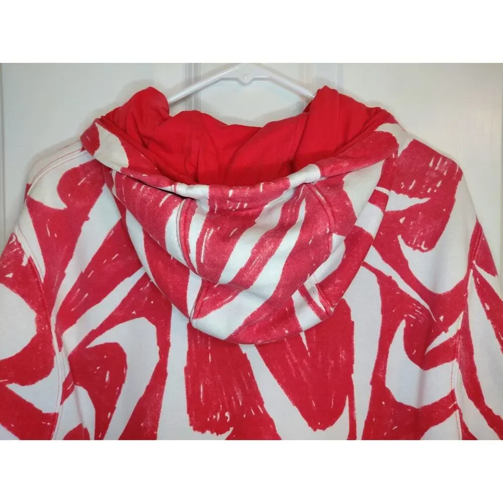 Nike Sportswear Club Fleece All Over Print Swoosh Hoodie Red/White Sm Scribble